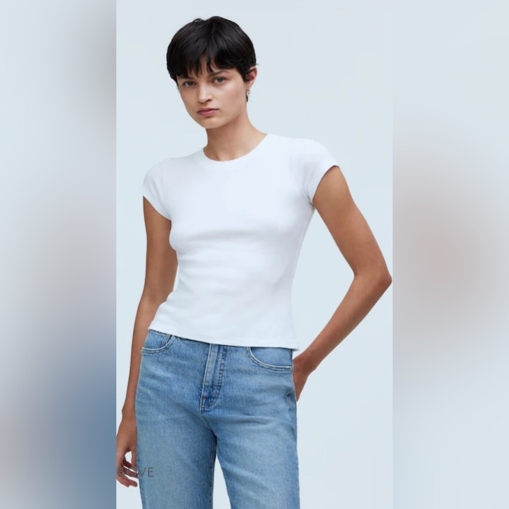 Madewell Women’s White Ribbed T-Shirt Short Sleeves Crew Neck Size XXS
